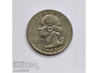 1/4 US dollar 25 cents 1996 American coin quarter