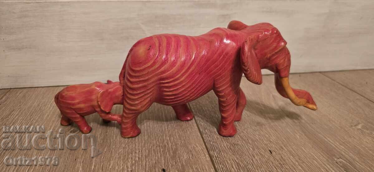 Pink Elephant with its Baby - Original Wood Carving! with price 92.00 BGN | € 47.04