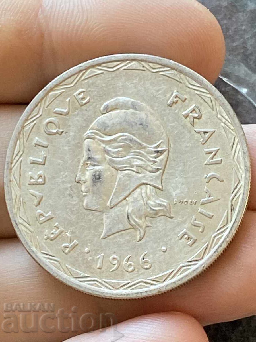 Γαλλικά Νέα Υβρίδια Βανουάτου 100 φράγκα 1966 ασημένιο νόμισμα με τιμή 81.00 BGN | € 41.41