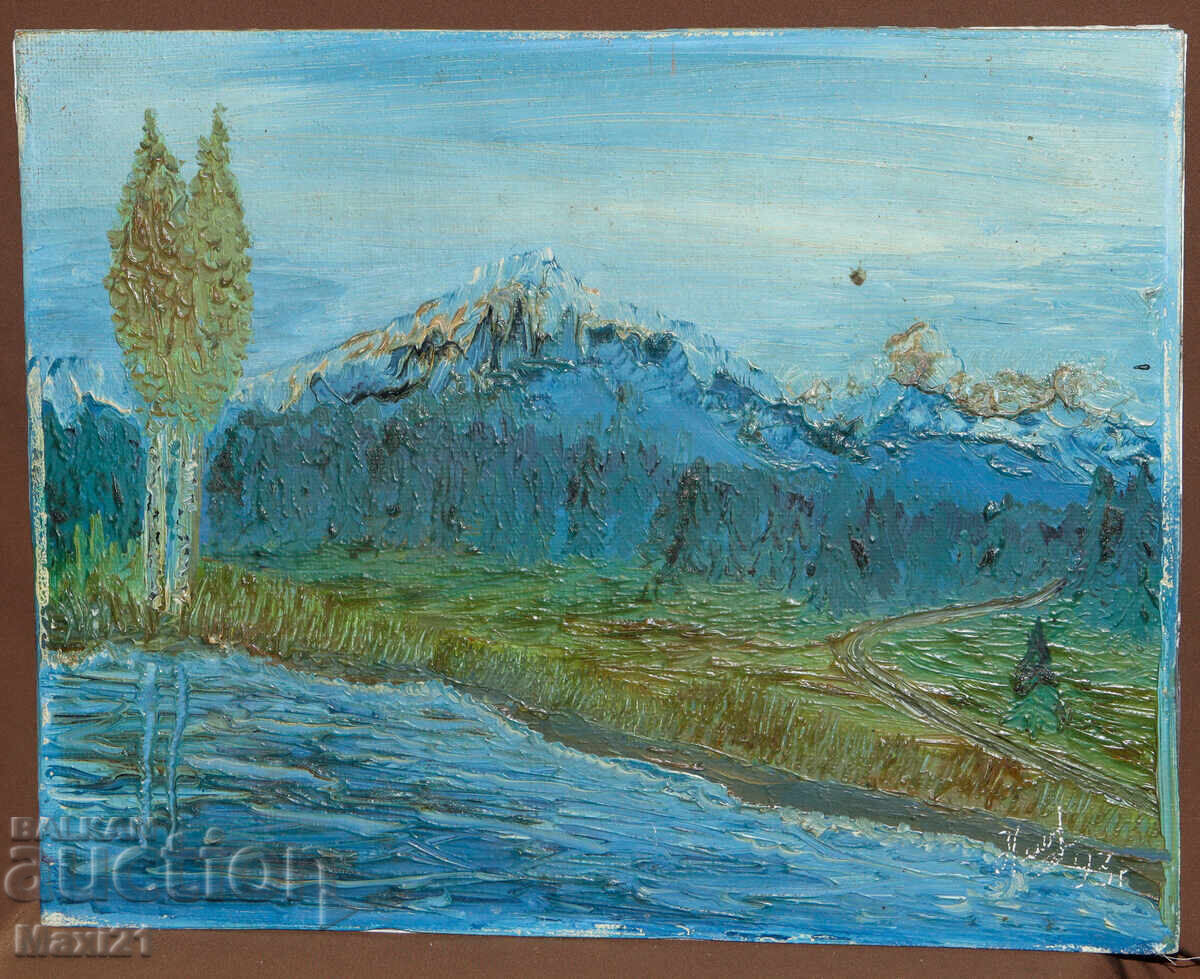 Pictură în ulei peisaj frumos de râu 1993 cu preț 200.00 BGN | € 102.26