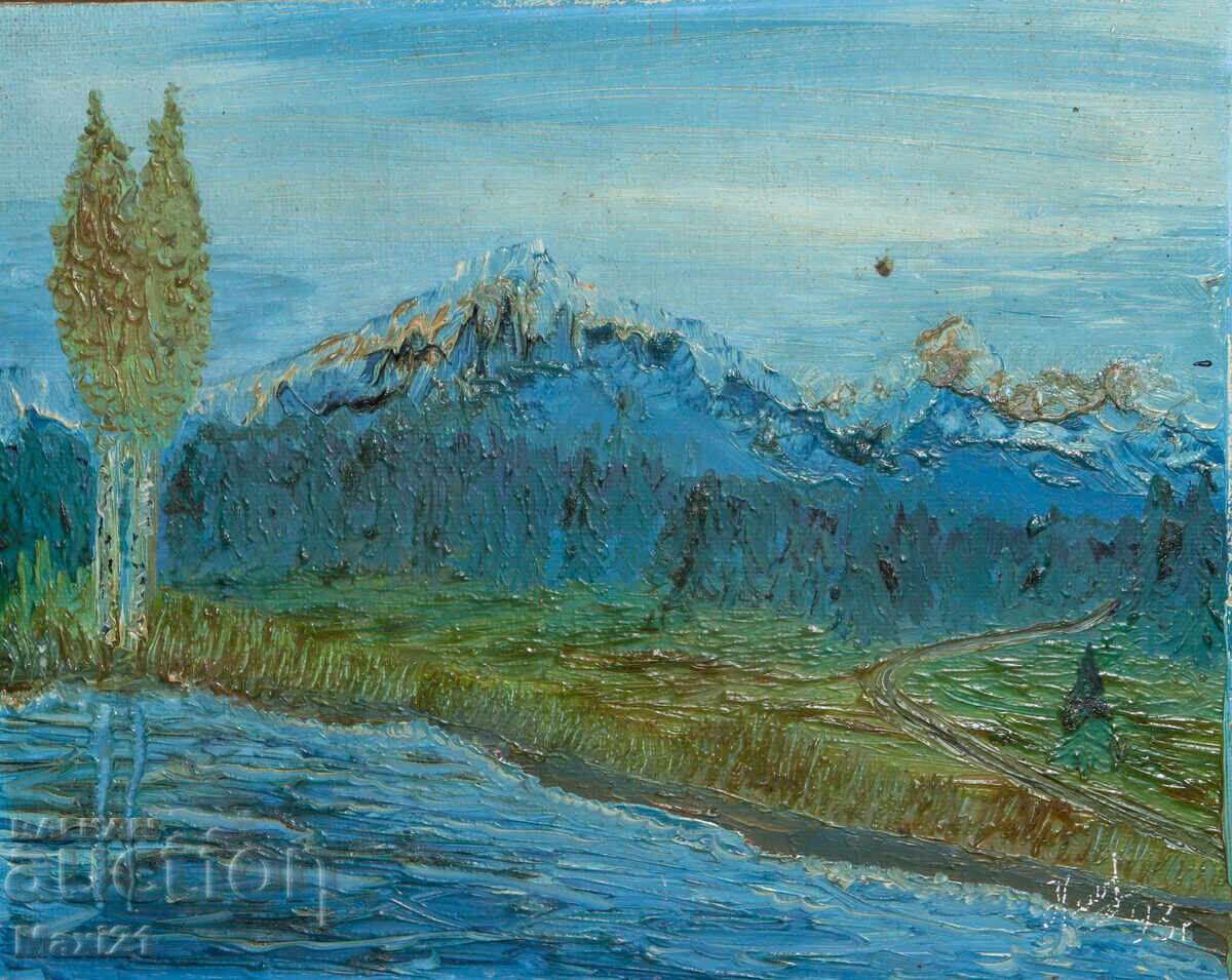 Licitație Pictură în ulei peisaj frumos de râu 1993