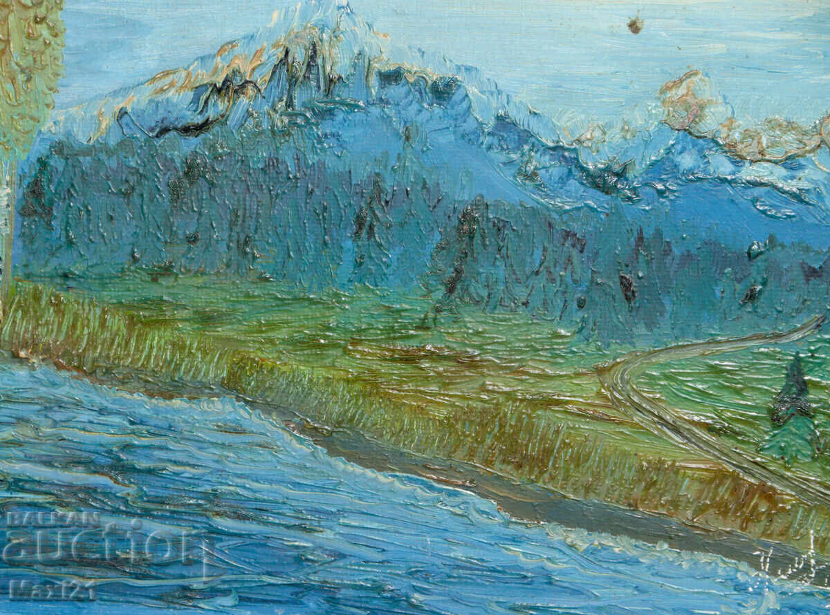 Pictură în ulei peisaj frumos de râu 1993 - 5