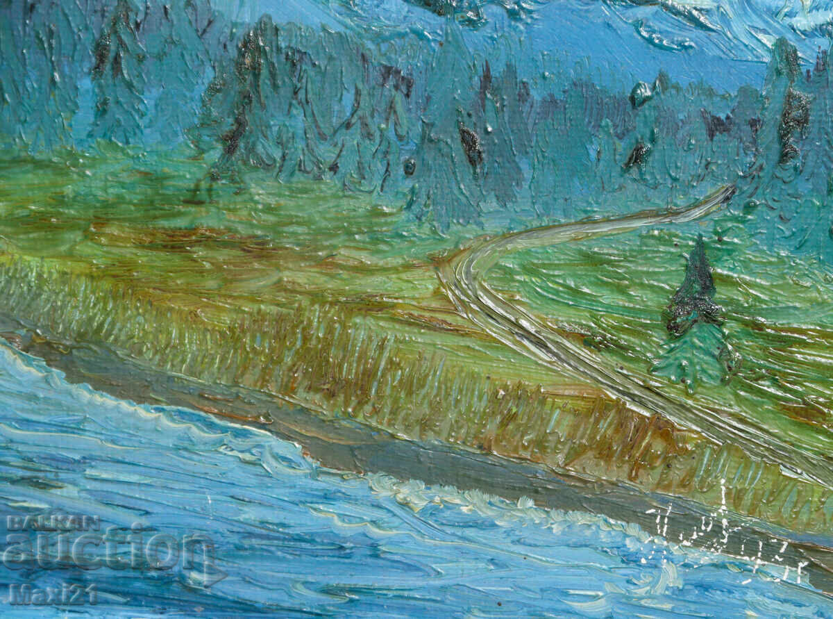 Pictură în ulei peisaj frumos de râu 1993 - 6