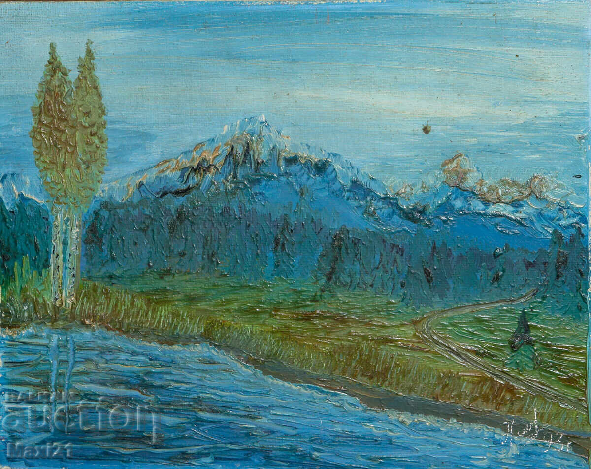 Pictură în ulei peisaj frumos de râu 1993