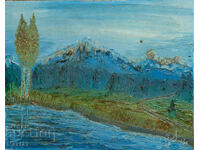 Маслена картина красив речен пейзаж 1993г.