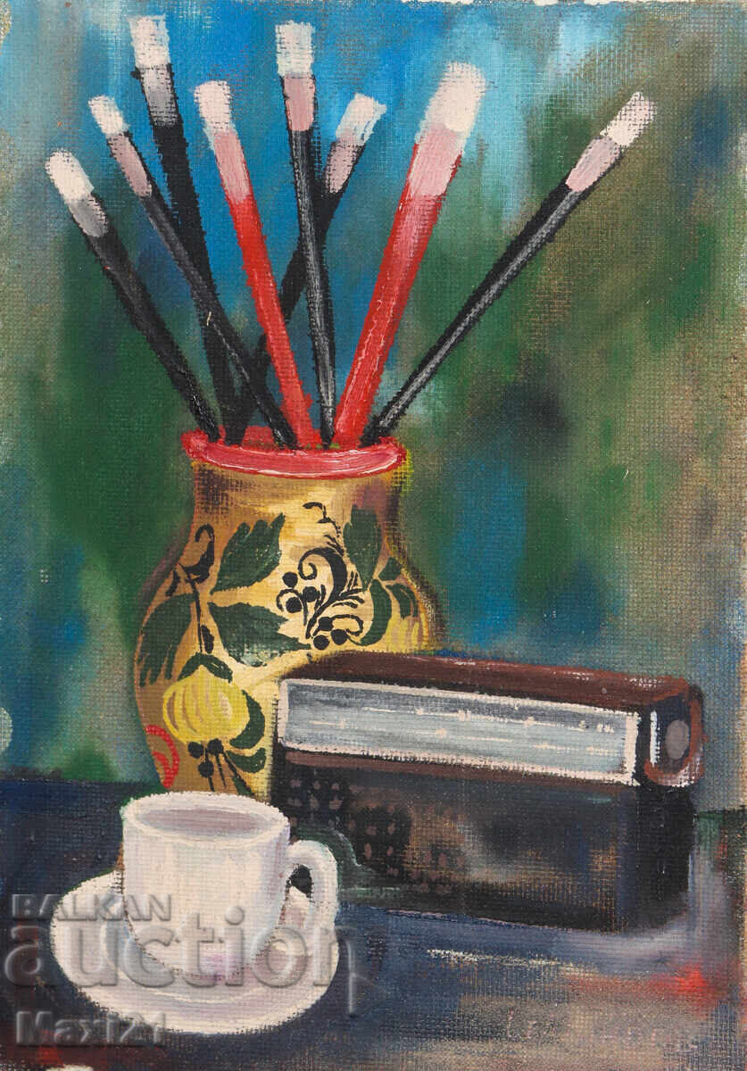 Δημοπρασία Έργο ζωγραφικής με λάδι νεκρή φύση οικιακά αντικείμενα Δημοπρασία Έργο ζωγραφικής με λάδι νεκρή φύση οικιακά αντικείμενα