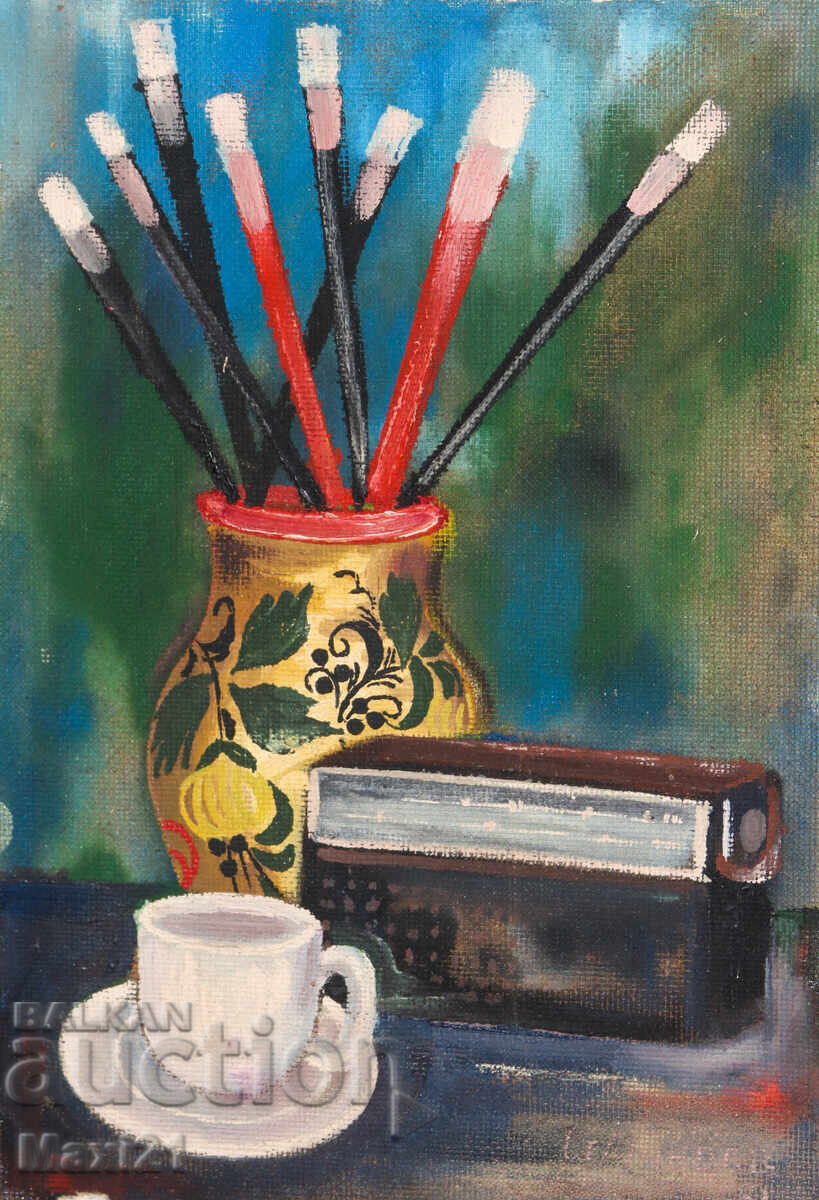 Έργο ζωγραφικής με λάδι νεκρή φύση οικιακά αντικείμενα Έργο ζωγραφικής με λάδι νεκρή φύση οικιακά αντικείμενα