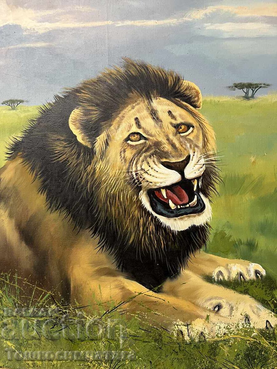 Δημοπρασία Έργο ζωγραφικής με λάδι "Ο Βασιλιάς της Σαβάνας"