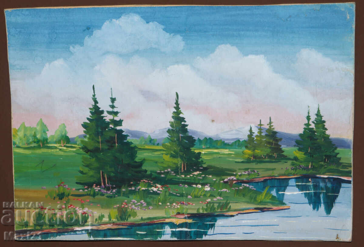 Gouache painting, natural landscape, lake with price 180.00 BGN | € 92.03 Gouache painting, natural landscape, lake with price 180.00 BGN | € 92.03