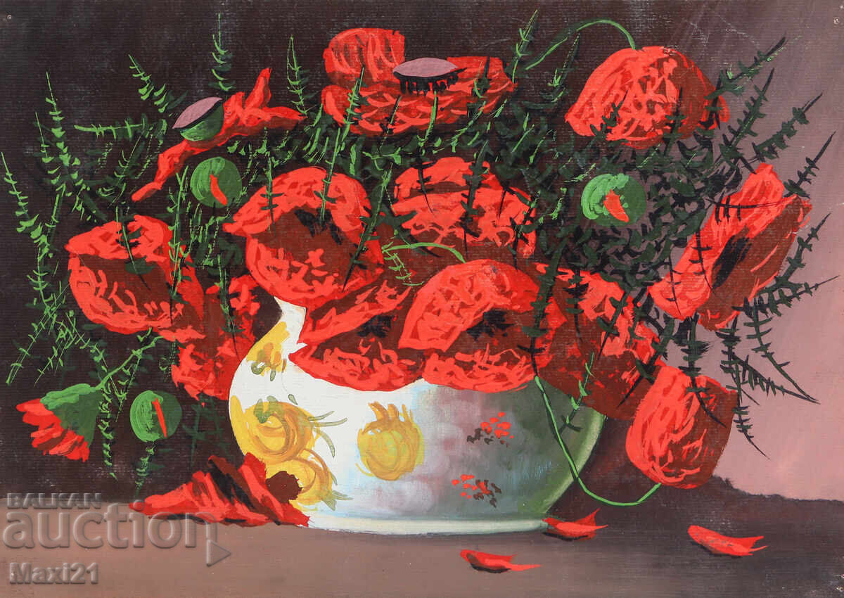 Tablou guaș natură statică vază cu maci cu preț 200.00 BGN | € 102.26