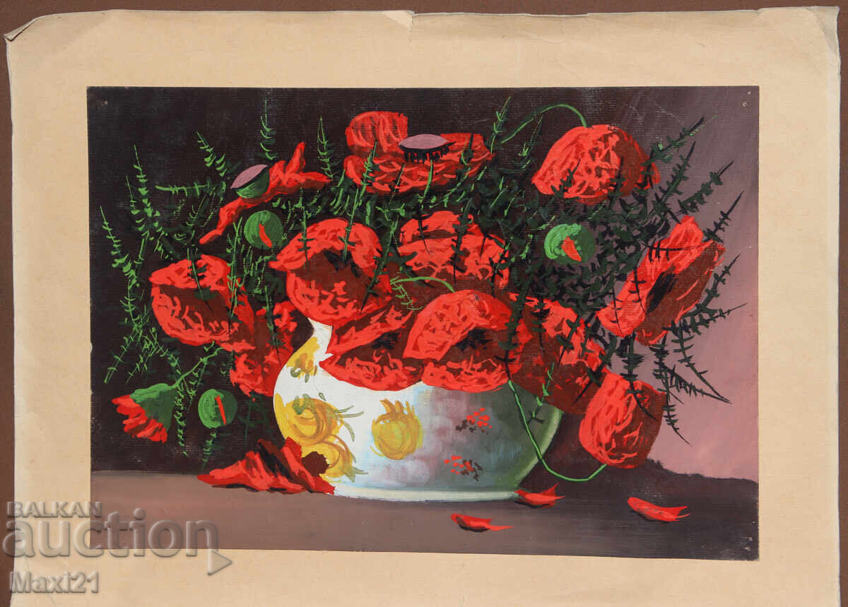 Licitație Tablou guaș natură statică vază cu maci