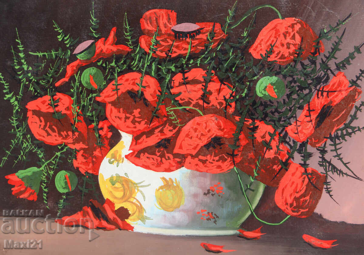 Tablou guaș natură statică vază cu maci - 5