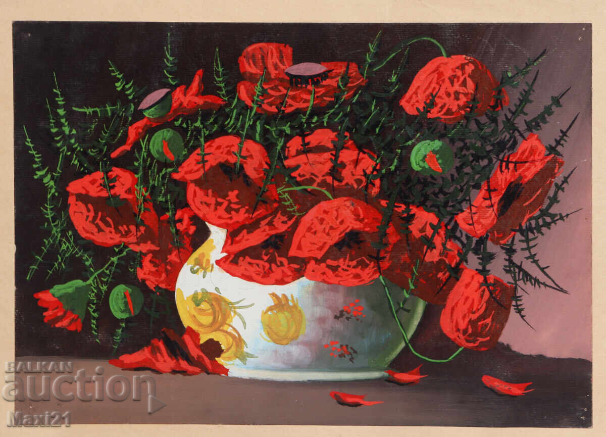 Tablou guaș natură statică vază cu maci