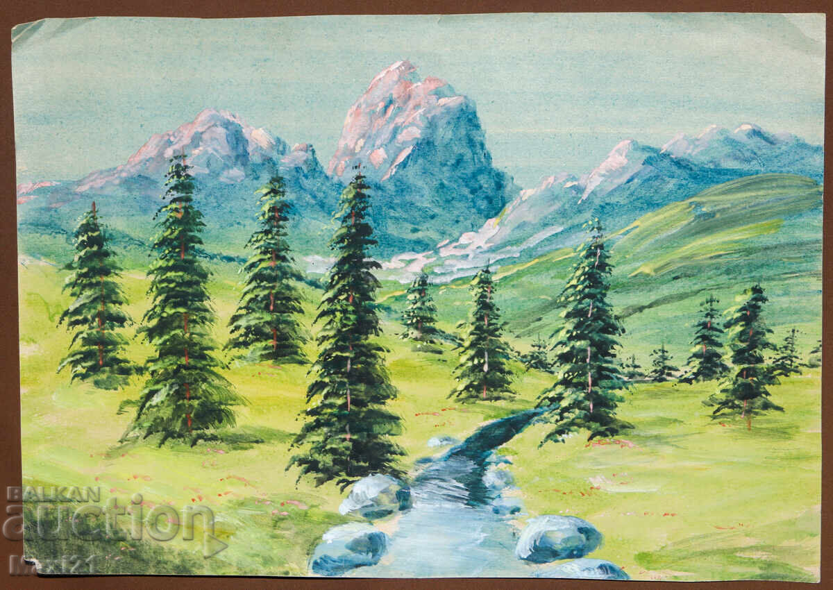 Πίνακας γκουάς φυσικό τοπίο ορειβατικό μονοπάτι με τιμή 200.00 BGN | € 102.26