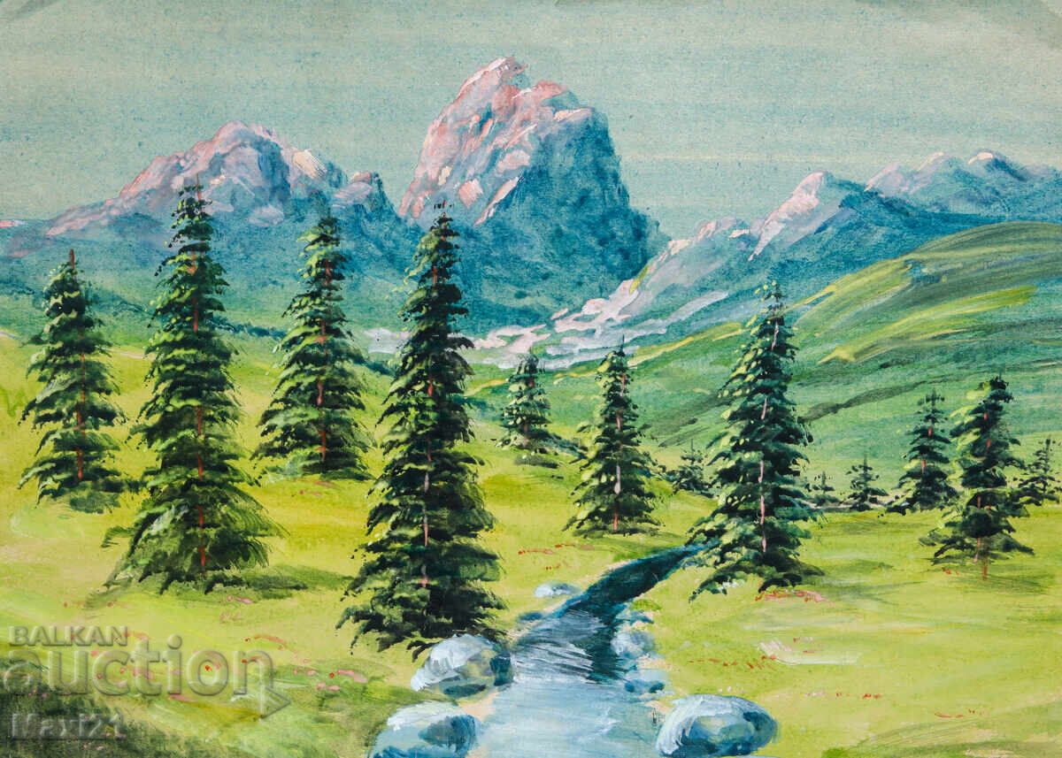 Δημοπρασία Πίνακας γκουάς φυσικό τοπίο ορειβατικό μονοπάτι