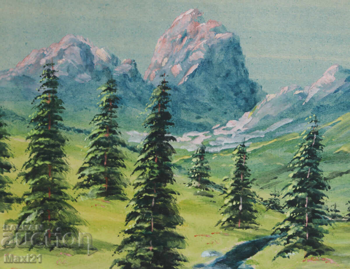 Πίνακας γκουάς φυσικό τοπίο ορειβατικό μονοπάτι - 6