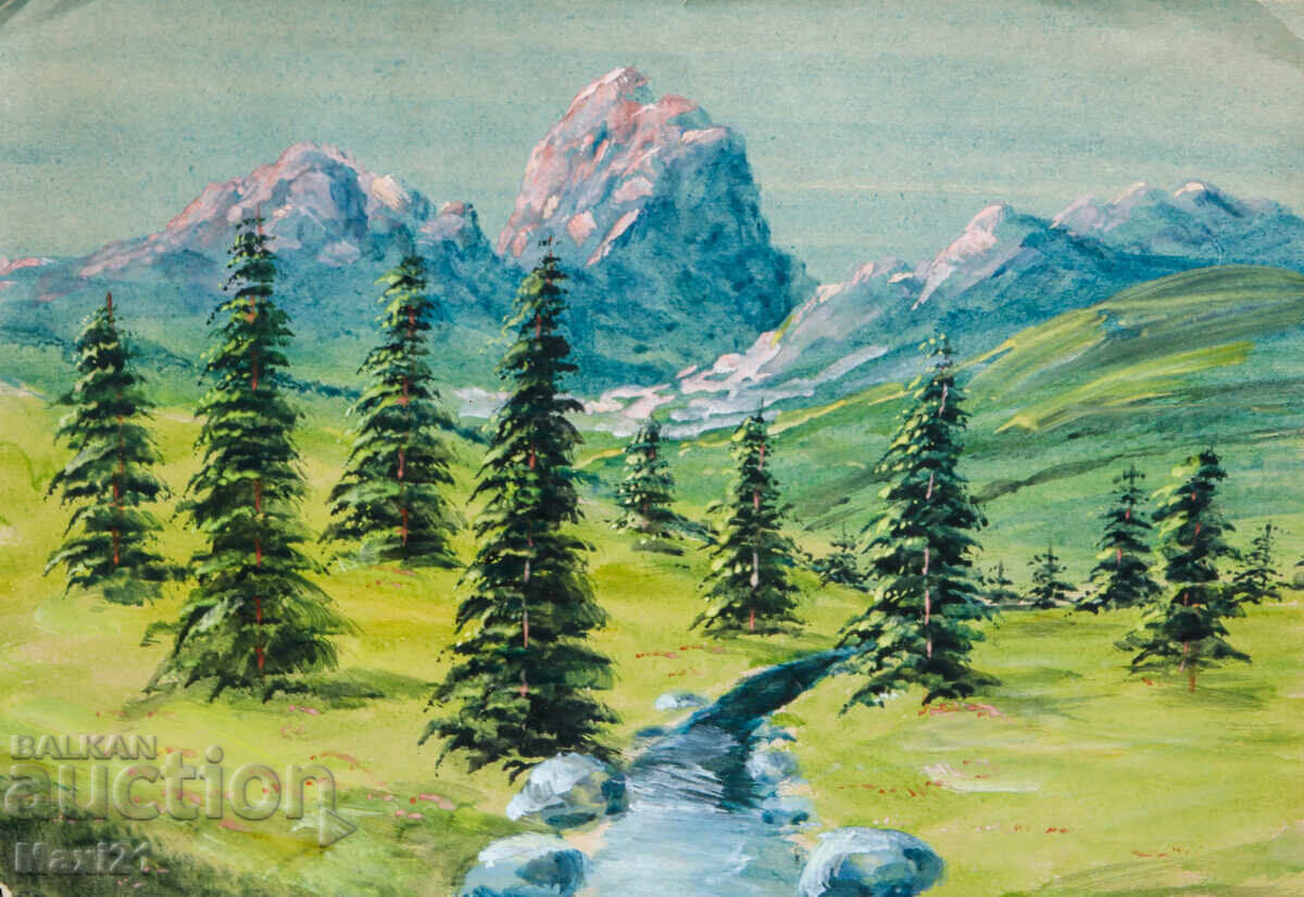 Πίνακας γκουάς φυσικό τοπίο ορειβατικό μονοπάτι