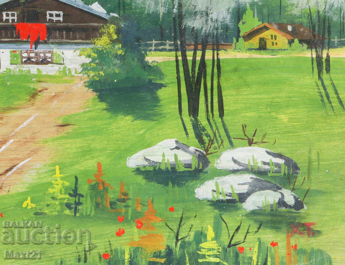 Πίνακας γκουάς φυσικό τοπίο σπίτι δίπλα στο ποτάμι - 6