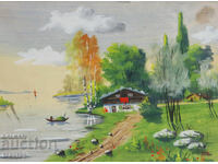 Tablou guaș peisaj natural casă lângă râu