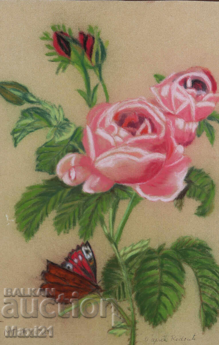 Δημοπρασία Παστέλ πίνακας όμορφο τριαντάφυλλο