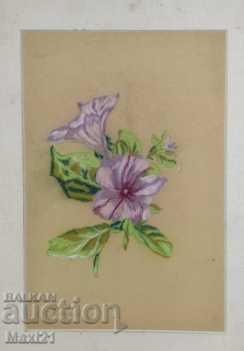 Δημοπρασία Παστέλ πίνακας νεκρής φύσης με λουλούδια