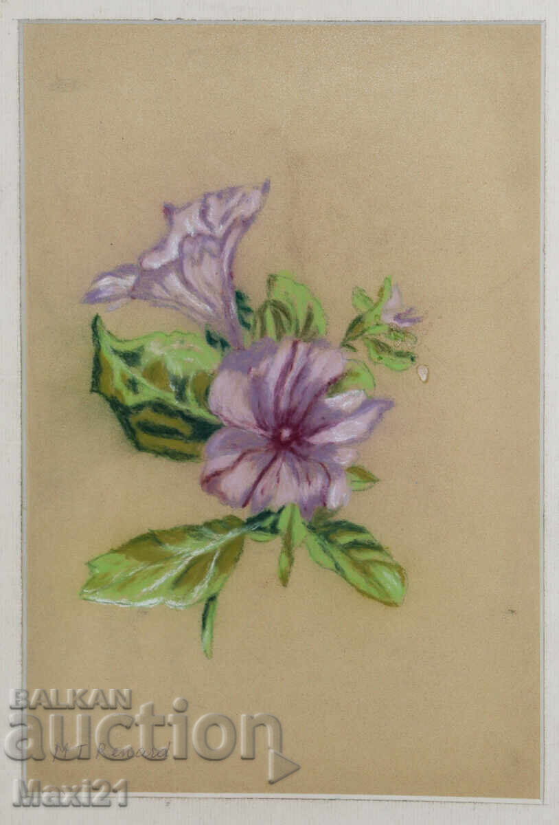 Παστέλ πίνακας νεκρής φύσης με λουλούδια