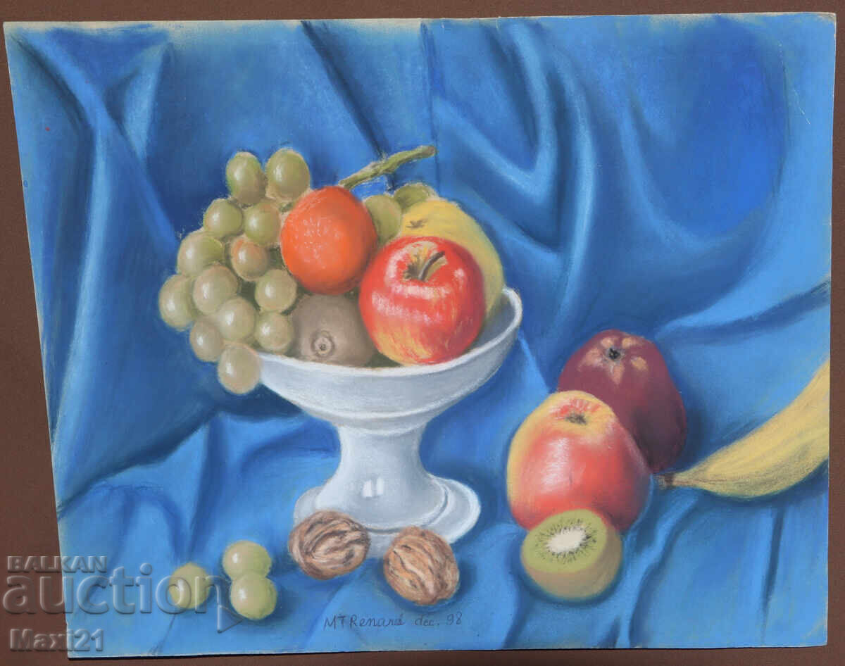 Παστέλ πίνακας νεκρής φύσης με φρουτιέρα με τιμή 160.00 BGN | € 81.81