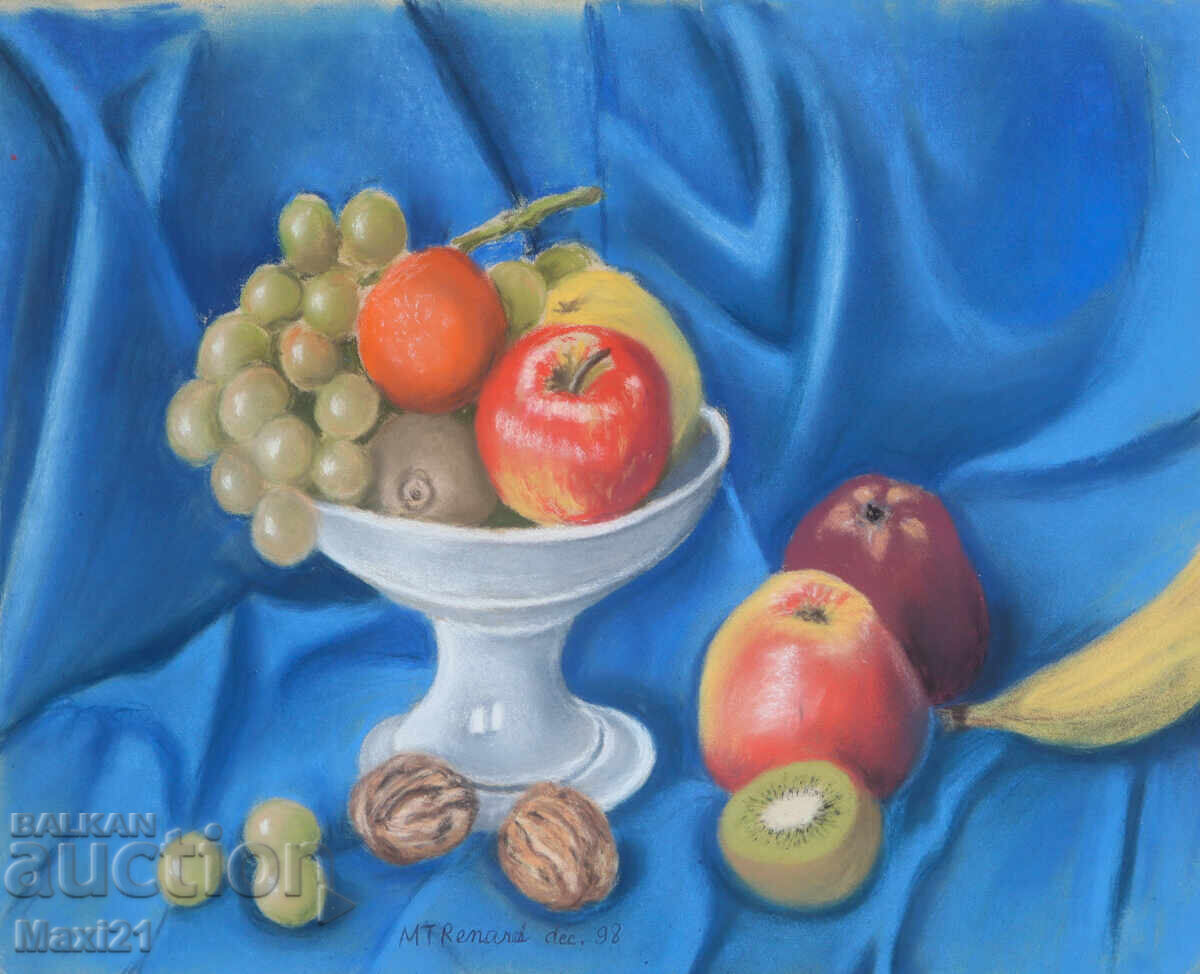 Δημοπρασία Παστέλ πίνακας νεκρής φύσης με φρουτιέρα