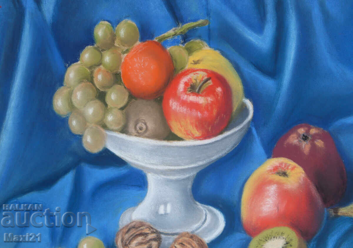 Παράδοση Παστέλ πίνακας νεκρής φύσης με φρουτιέρα