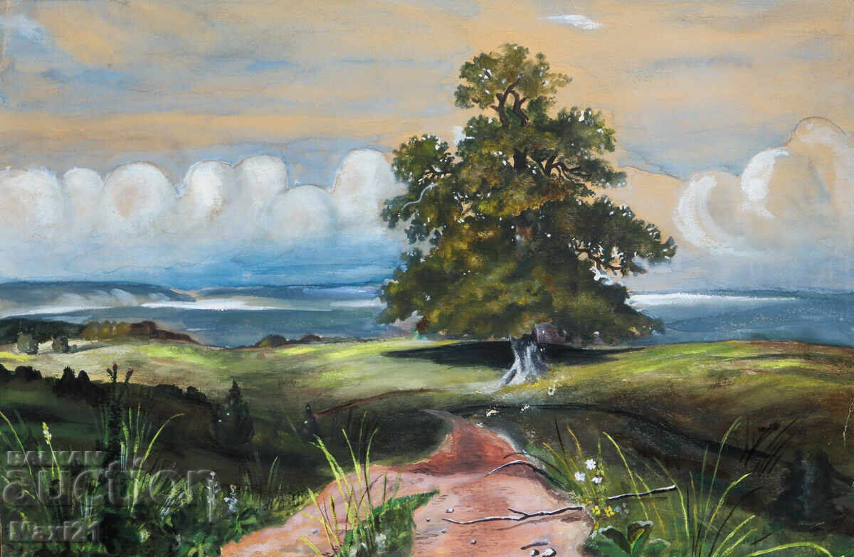 Γκουάς ζωγραφιά φυσικού τοπίου δασικό μονοπάτι Γκουάς ζωγραφιά φυσικού τοπίου δασικό μονοπάτι