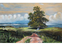 Γκουάς ζωγραφιά φυσικού τοπίου δασικό μονοπάτι