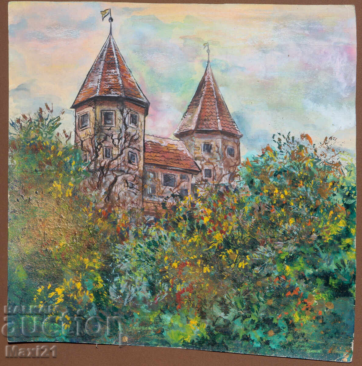 Tablou guaș peisaj natural castel frumos cu preț 160.00 BGN | € 81.81