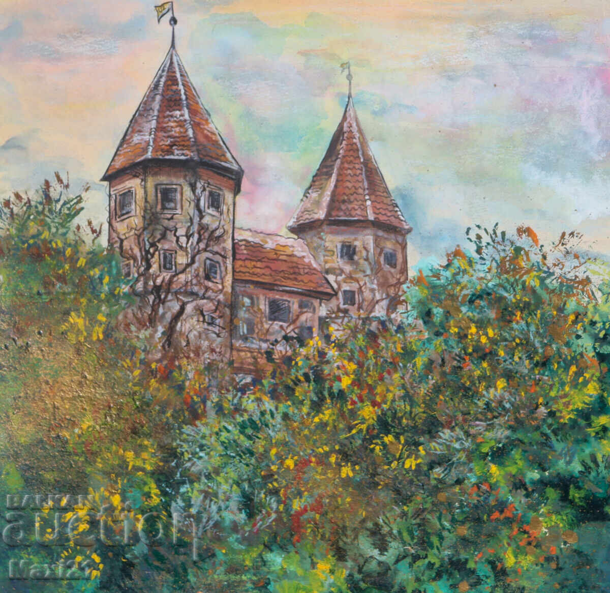 Tablou guaș peisaj natural castel frumos