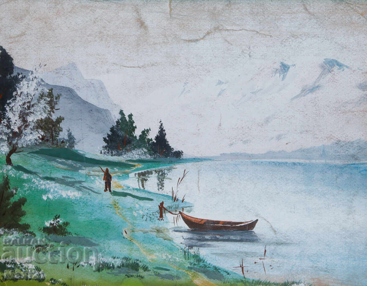 Auction  Landscape painting gouache beautiful mountain lake