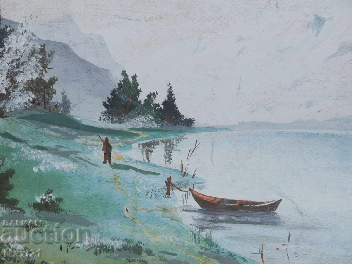Landscape painting gouache beautiful mountain lake - 5