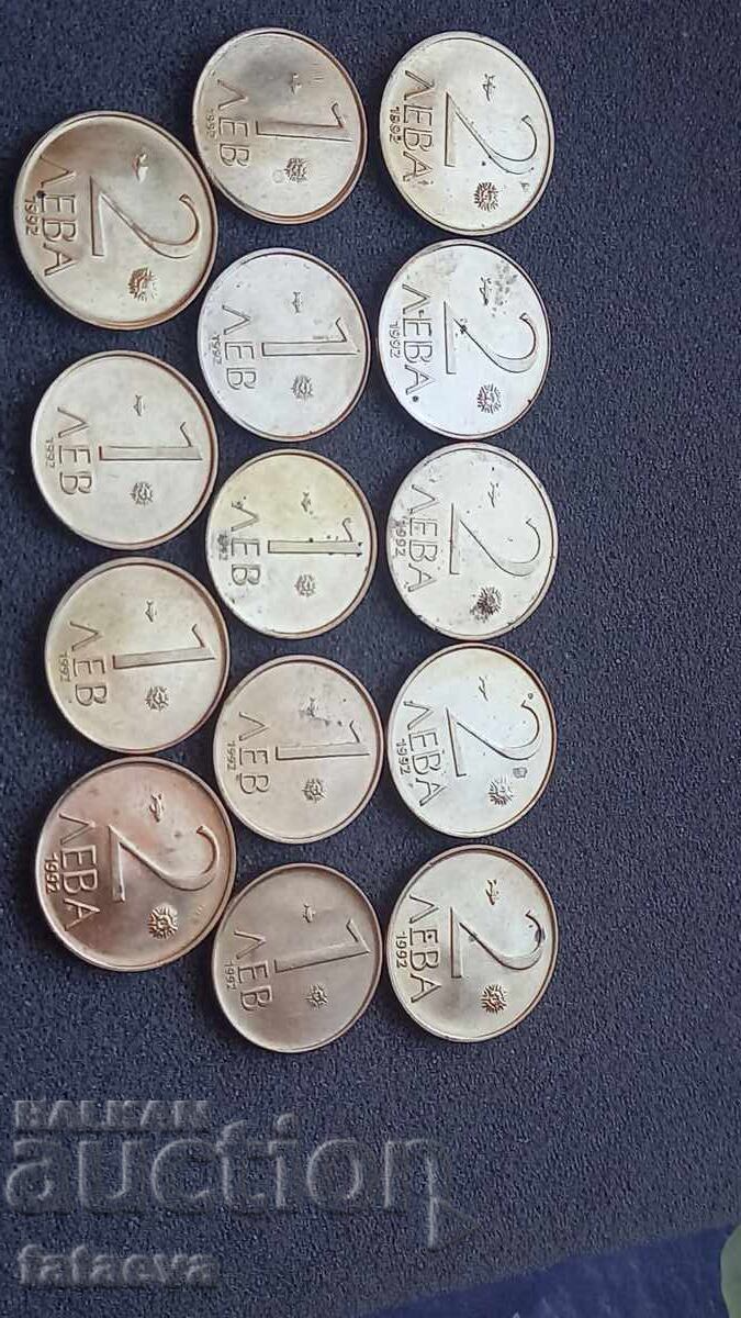 Licitație 1 leu și 2 lei 1992, excelente Licitație 1 leu și 2 lei 1992, excelente