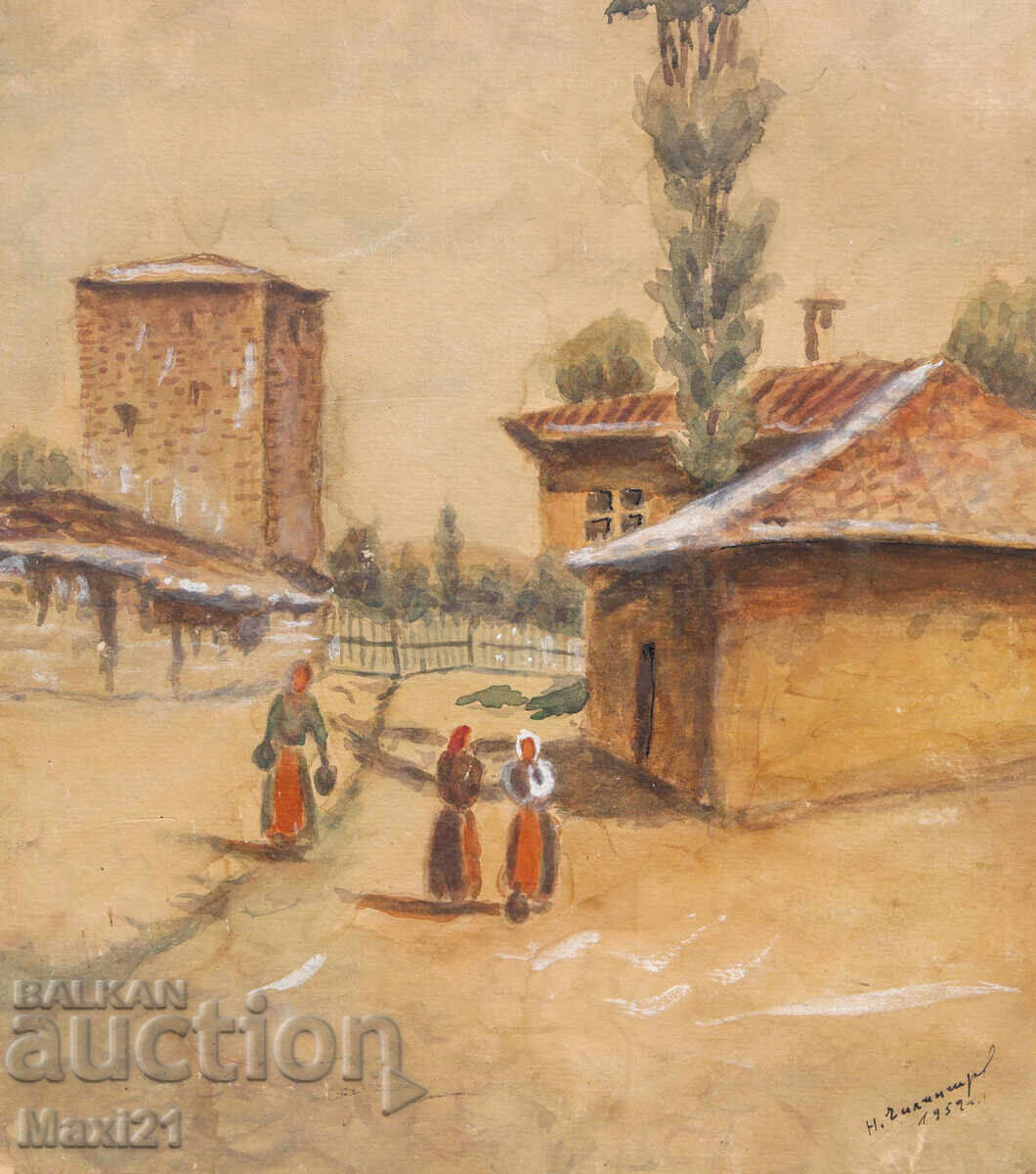 Landscape watercolor painting signed 1959 - 5 Landscape watercolor painting signed 1959 - 5