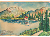 Tablou peisaj acuarelă lac montan 1960