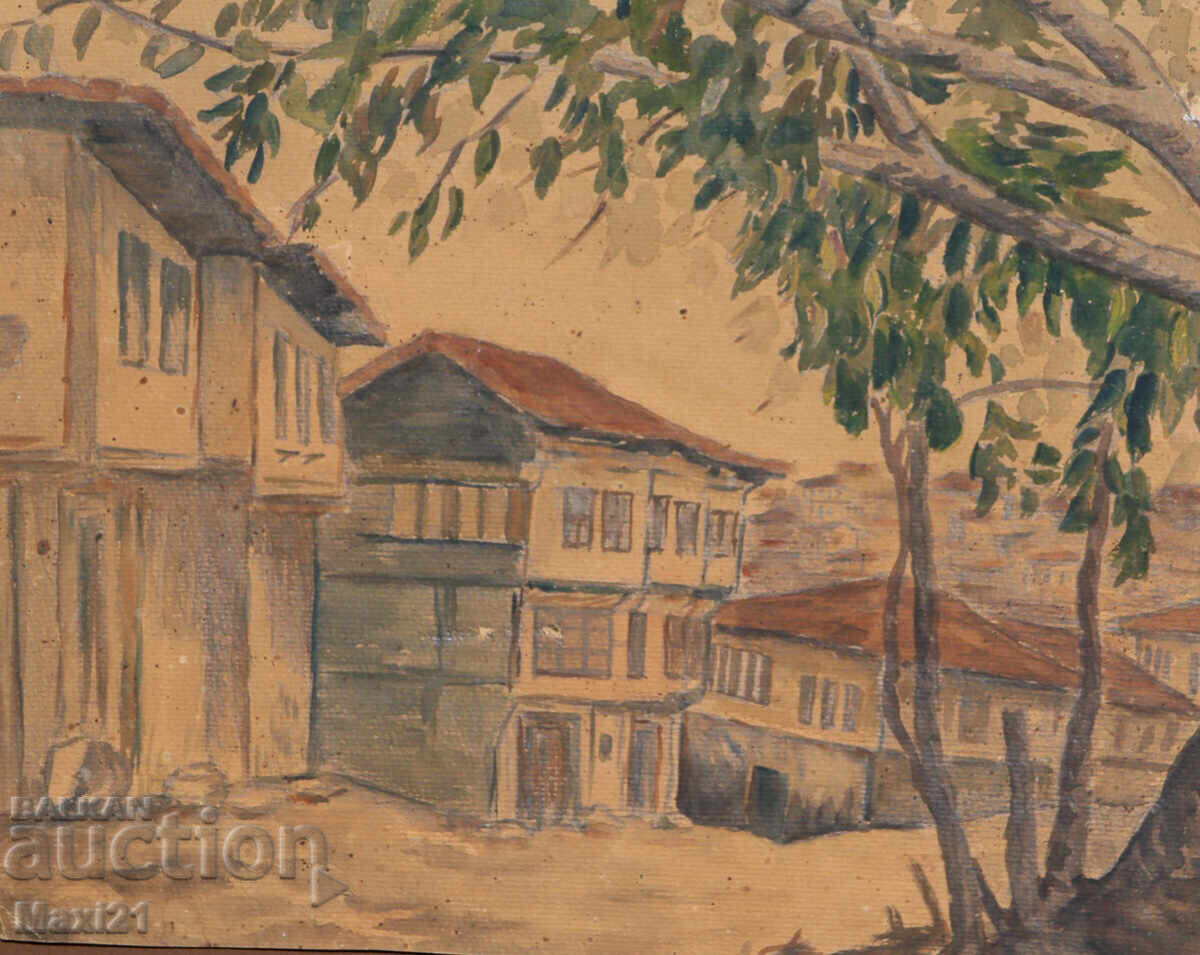 Old landscape painting watercolor cityscape with price 120.00 BGN | € 61.36