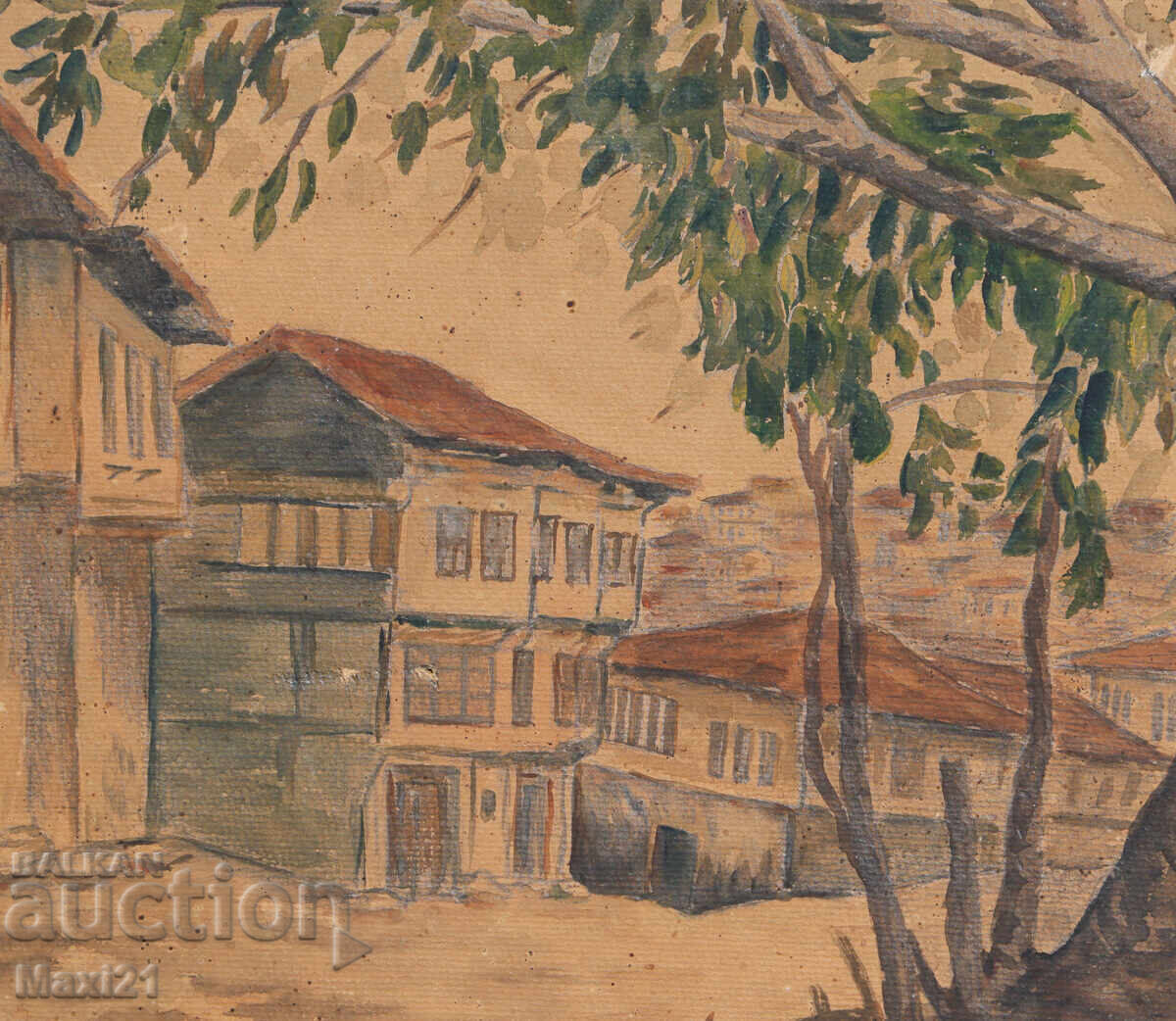 Old landscape painting watercolor cityscape - 5