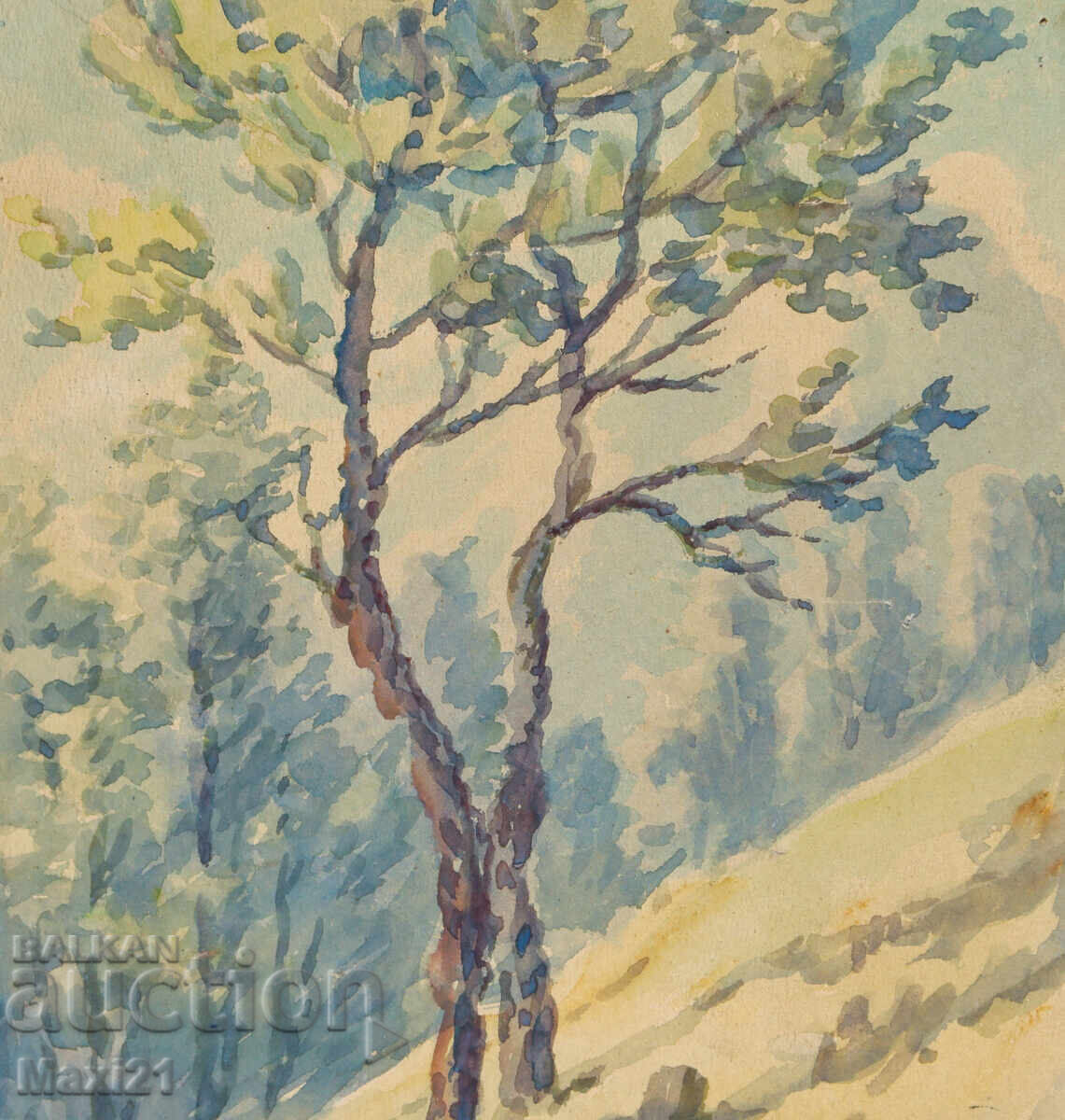 Delivery of Old landscape painting watercolor nature