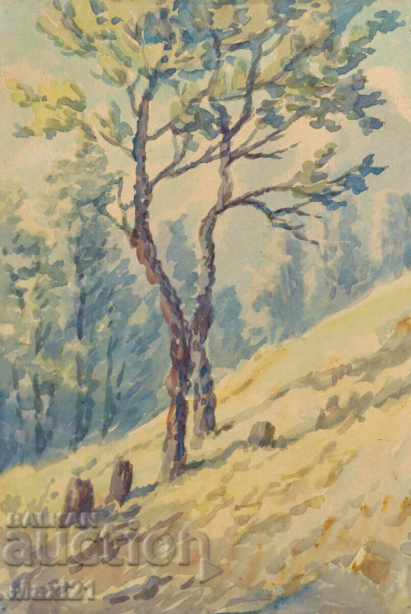 Old landscape painting watercolor nature