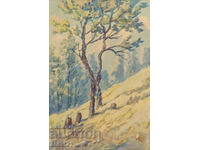 Old landscape painting watercolor nature