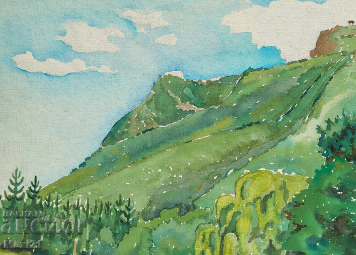 Delivery of Landscape painting mountain, watercolor signed 1961