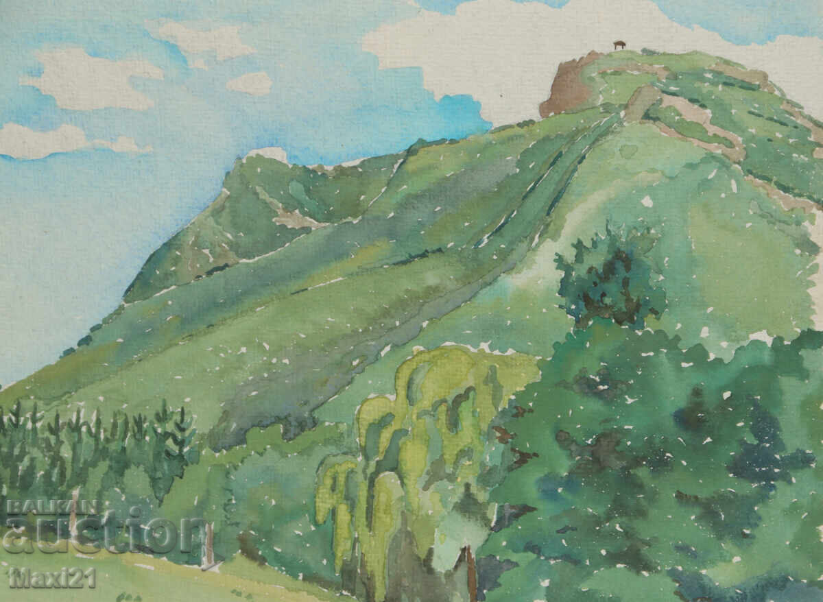 Landscape painting mountain, watercolor signed 1961 - 5