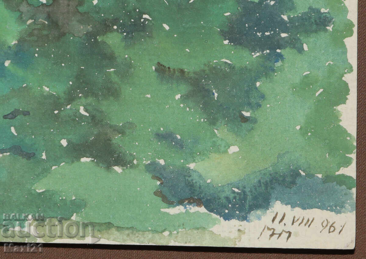 Landscape painting mountain, watercolor signed 1961 - 6