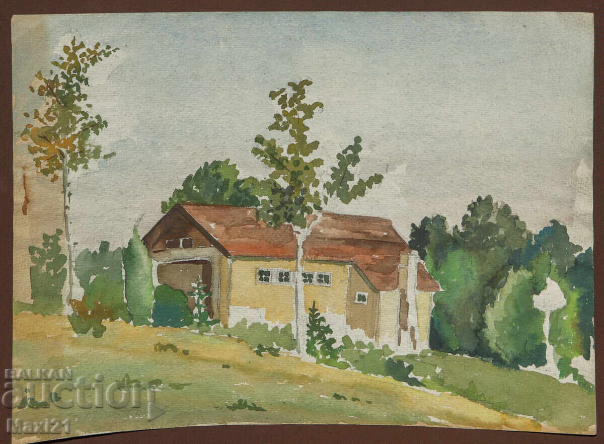 Pictură veche acuarelă peisaj cu preț 160.00 BGN | € 81.81