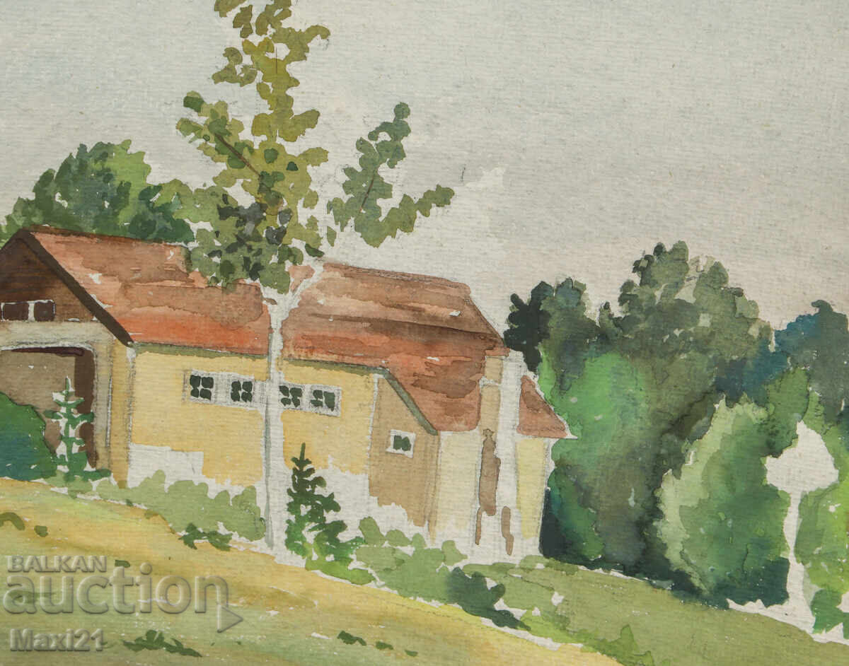 Pictură veche acuarelă peisaj - 5