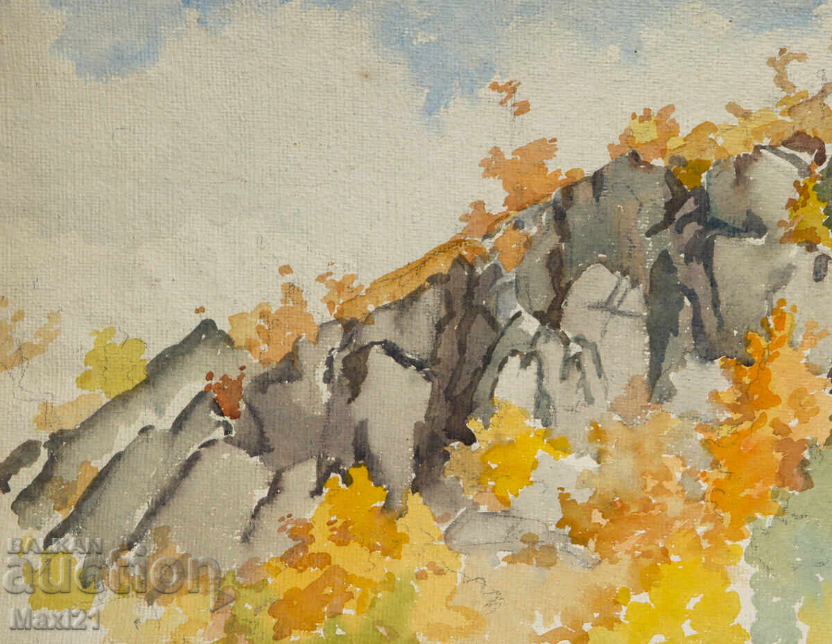 Livrarea Pictură veche acuarelă peisaj toamnă frumoasă