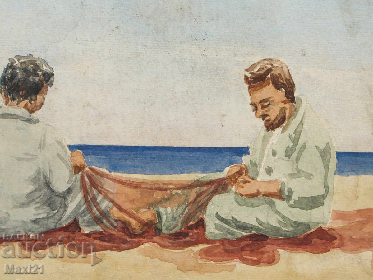 Old watercolor painting, genre scene, Sozopol 1964 - 5